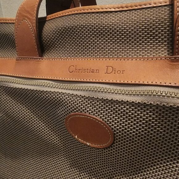 Vtg Christian Dior Canvas Leather Weekender Travel Duffle Bag w/ Strap - Picture 7 of 16